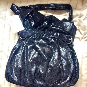 NEW Van Eli black shiny snakeskin handbag